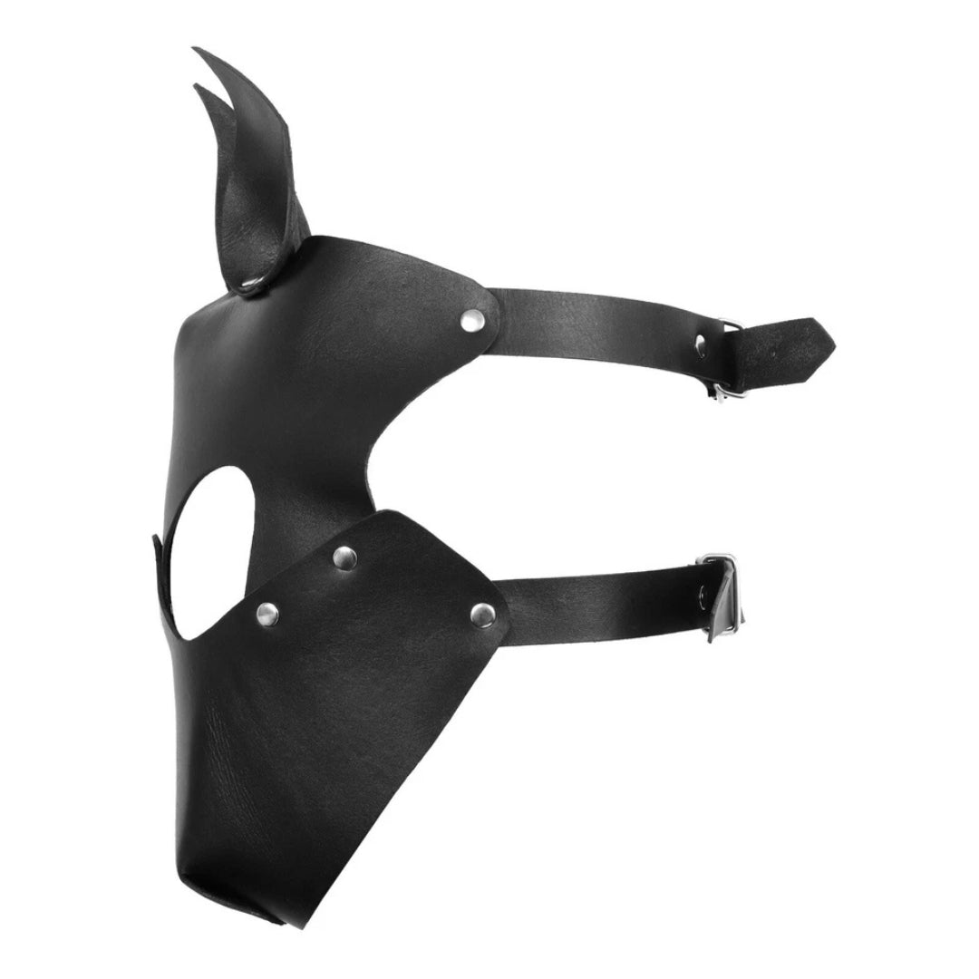 Leather Dog Puppy Mask – Pet Play Muzzle Hood for BDSM, Fetish Role Play & Pup Play Parties