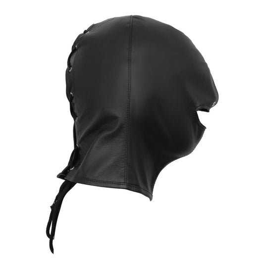 Leather Open Mouth Fetish Hood Mask – BDSM Bondage Headgear for Role Play, Dom/Sub, and Gag Play