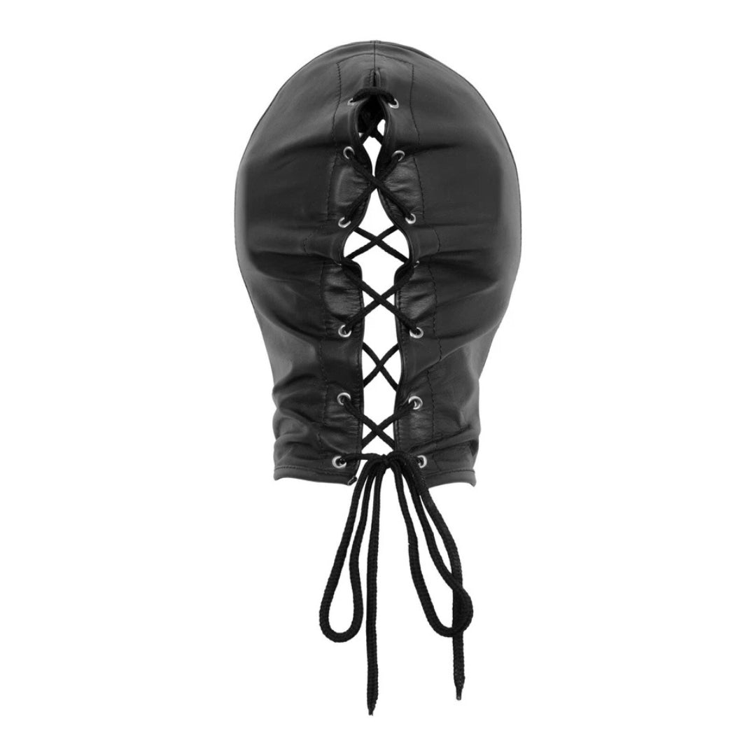 Leather Open Mouth Fetish Hood Mask – BDSM Bondage Headgear for Role Play, Dom/Sub, and Gag Play