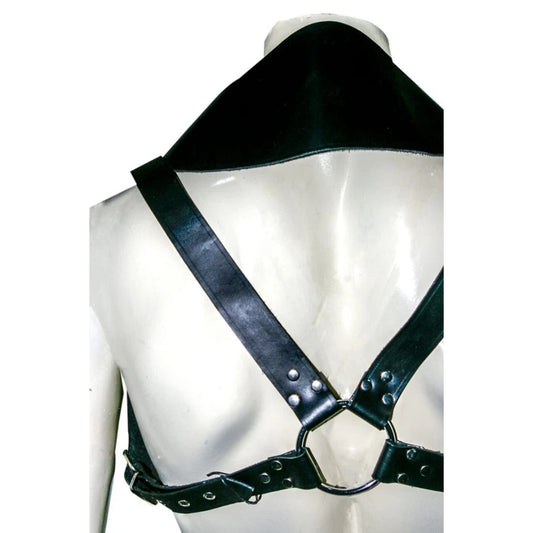 Men’s Black Handmade Genuine Leather BLUF Chest Half Harness with Chain – Fetish Clubwear Gear