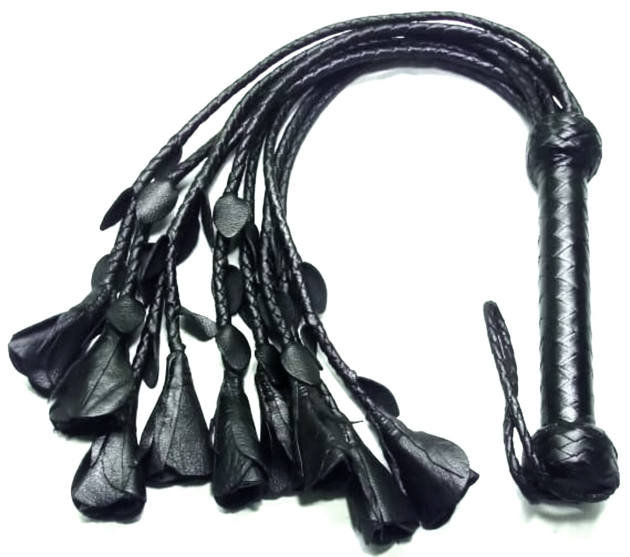 Black Handmade Genuine Leather Cat-O-Nine Tails Flogger – Roses & Petals BDSM Whip for Impact Play & Roleplay