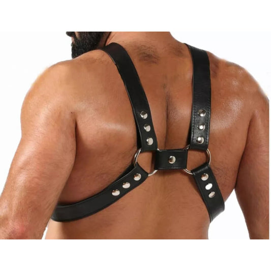 Men’s Black Handmade Genuine Leather BLUF Gay Chest Half Harness – Real Leather Fetish Clubwear for Men