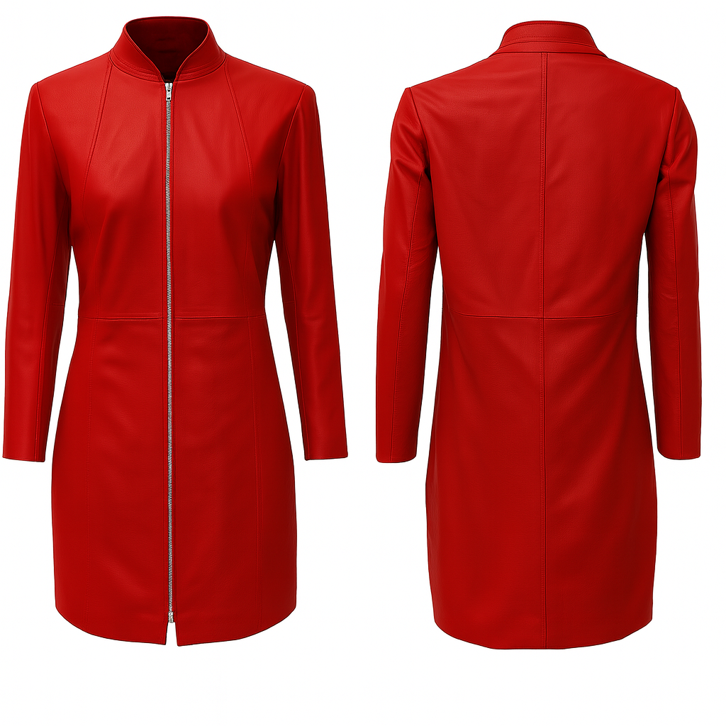 GENUINE LEATHER LADIES WOMAN SEXY PARTY FULL SLEEVE RED YELLOW BROWN GREEN DRESS