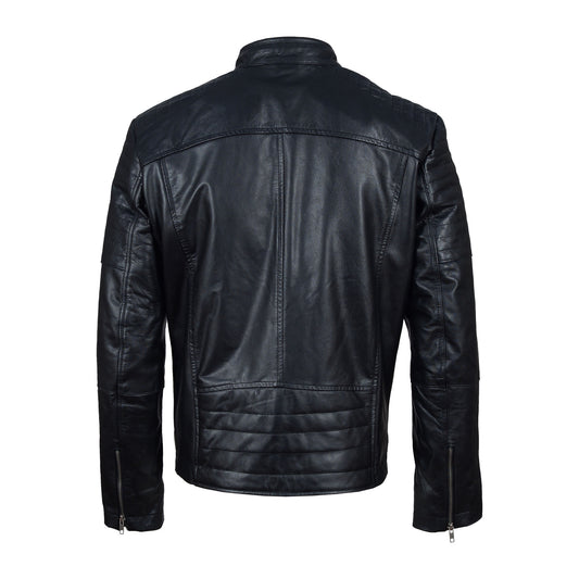 Nyle Men’s Black Quilted Lambskin Leather Jacket – Slim Fit Moto Style with Zip Details by London Knighthood