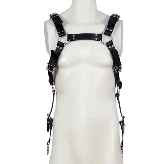 Men’s Genuine Leather Chest Body Harness with Buckles and Suspender Belts – BDSM Fetish Wear & Male Bondage Gear by London Knighthood