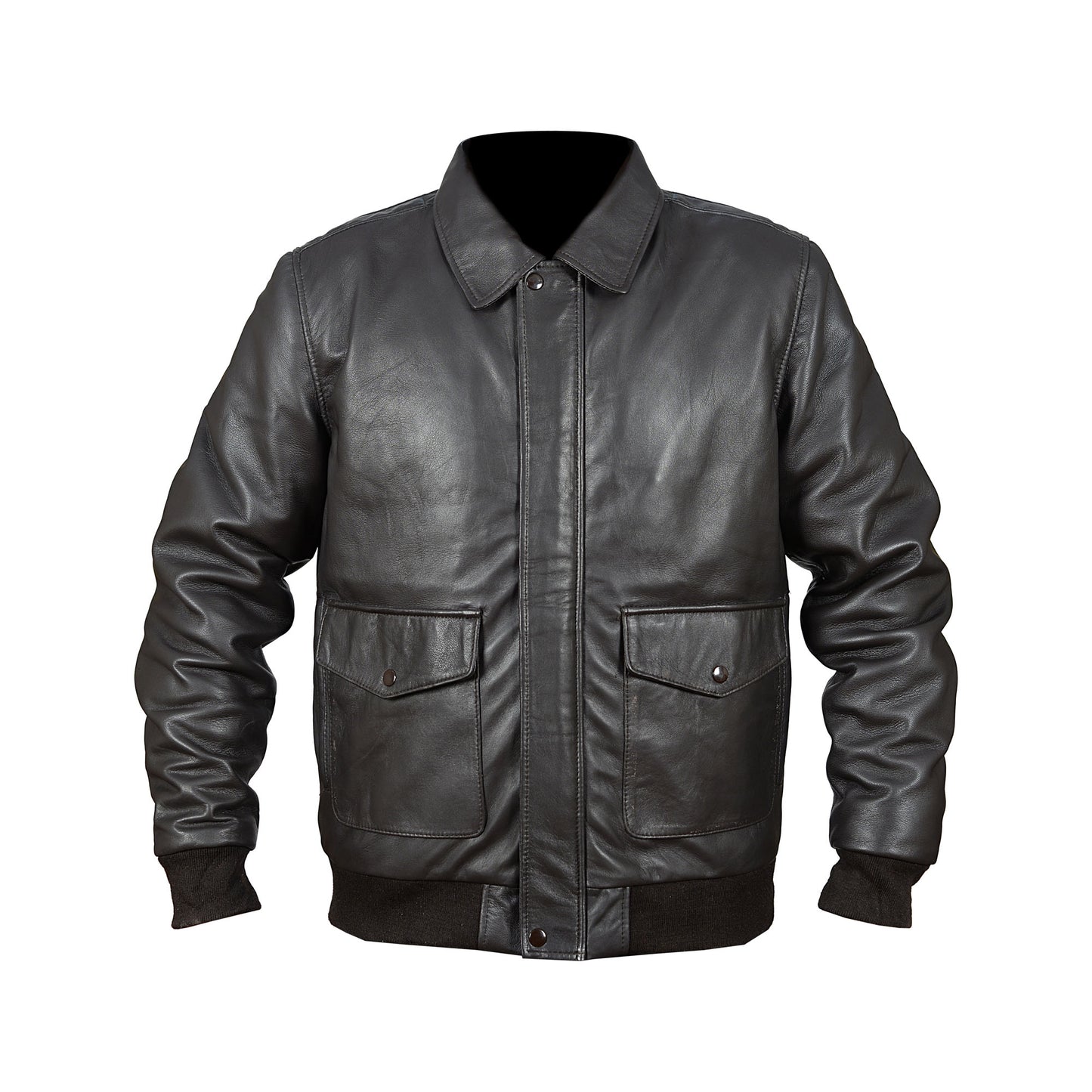 Men’s Black Cowhide Leather Jacket with Ribbed Cuffs & Front Pockets – Classic Streetwear Outerwear | London Knight Hood