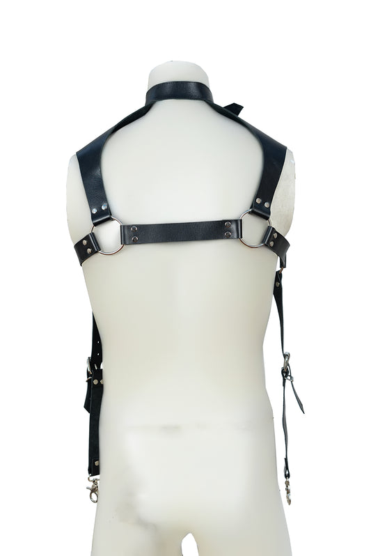 Leather Chest & Neck Harness for Men – Adjustable Body Bondage Harness with Buckles – Fetish Gear by London Knighthood
