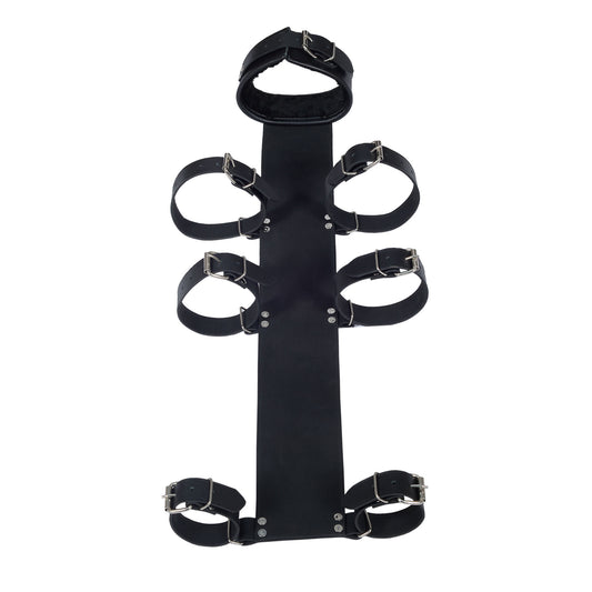 Leather Neck Collar with Wrist Cuffs – Adjustable Slave Restraint System for Back & Bed Bondage by London Knighthood