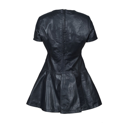 Women’s real lamb Leather Skater Dress – Sleeveless Party & Casual Fit-and-Flare Mini Dress by London Knighthood