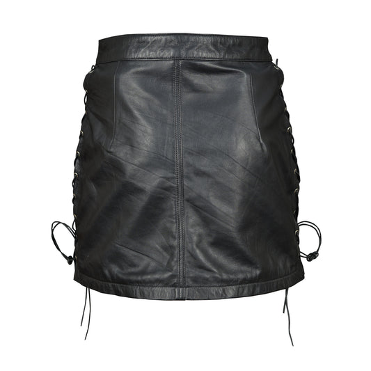 Women’s Leather Mini Skirt – Sexy Short Skirt with Adjustable Side Laces by London Knighthood