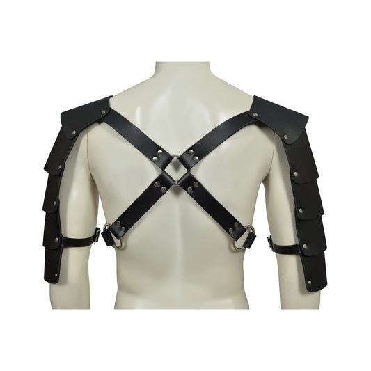 Men’s Punk Chest Harness with Shoulder Armor – Adjustable Leather Buckle Belt for Gothic Cosplay, Clubwear & Fetish Fashion by London Knighthood