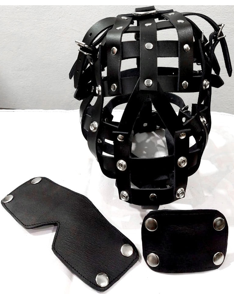 Leather Hood Fetish Gimp Cage Mask – Bondage Restraint Headgear for BDSM Role Play & Submissive Control