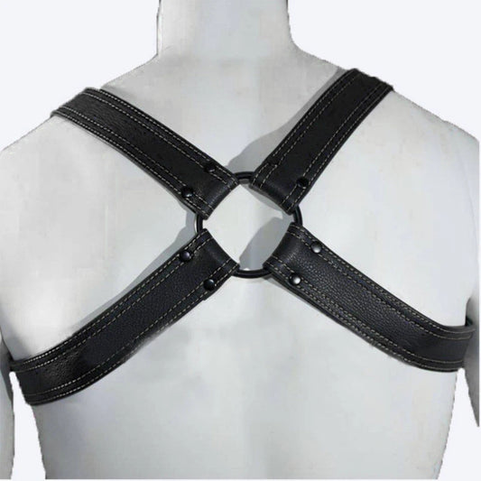 Men’s Black Handmade Genuine Leather BLUF Chest Half H-Harness – Real Leather Fetish Gear for Clubwear & Uniform Style