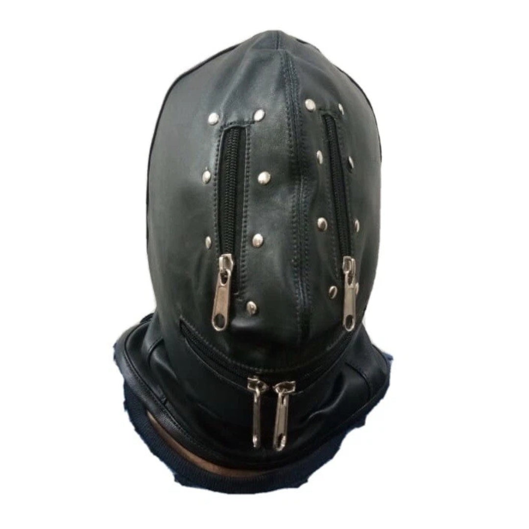 Genuine Leather BDSM Bondage Gimp Hood Mask – Fetish Role Play Full Head Cover Mask for Submissive Play