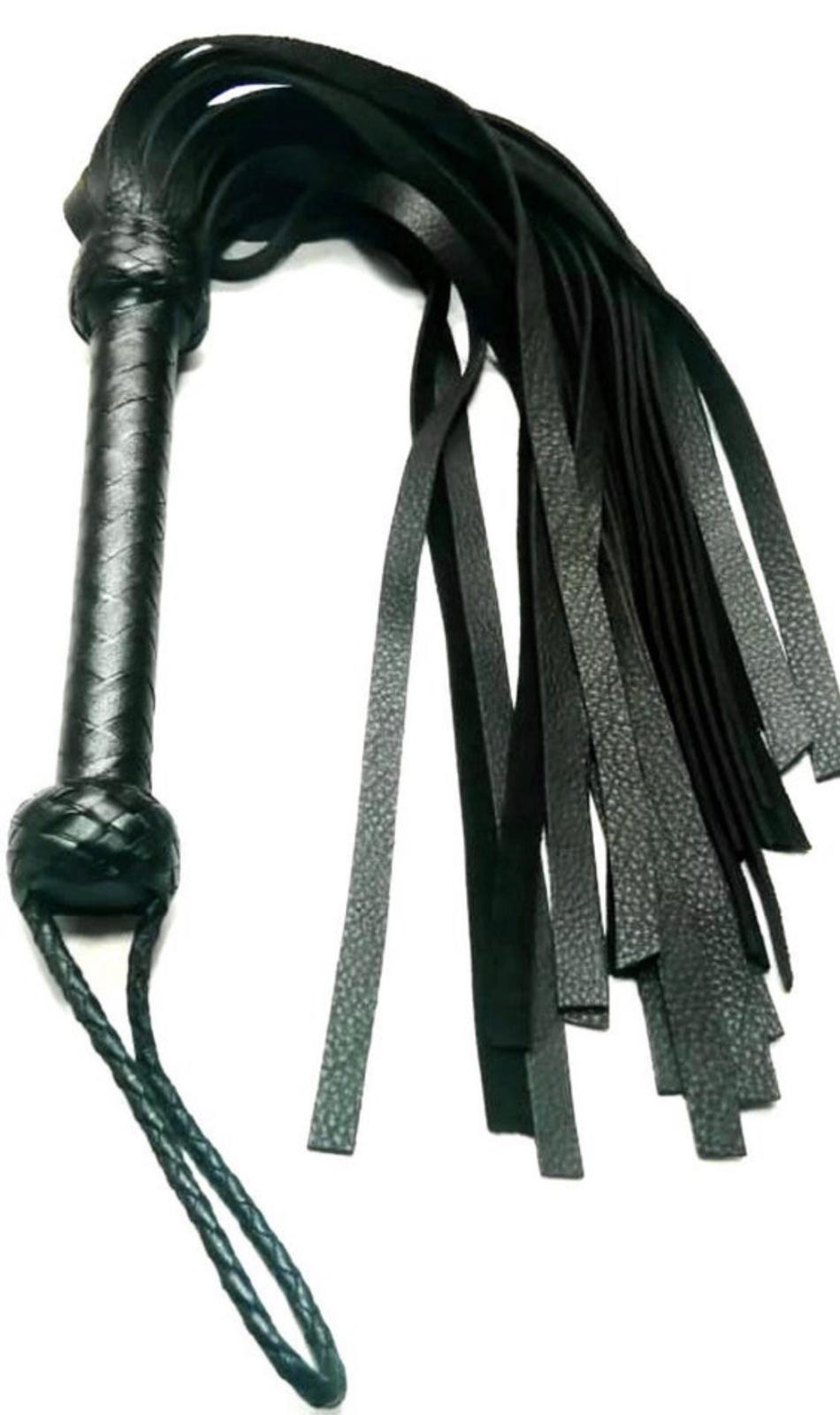 Heavy-Duty Black Flogger Whip – Handmade Genuine Cowhide Leather with Thick Hard Tails for BDSM Impact Play