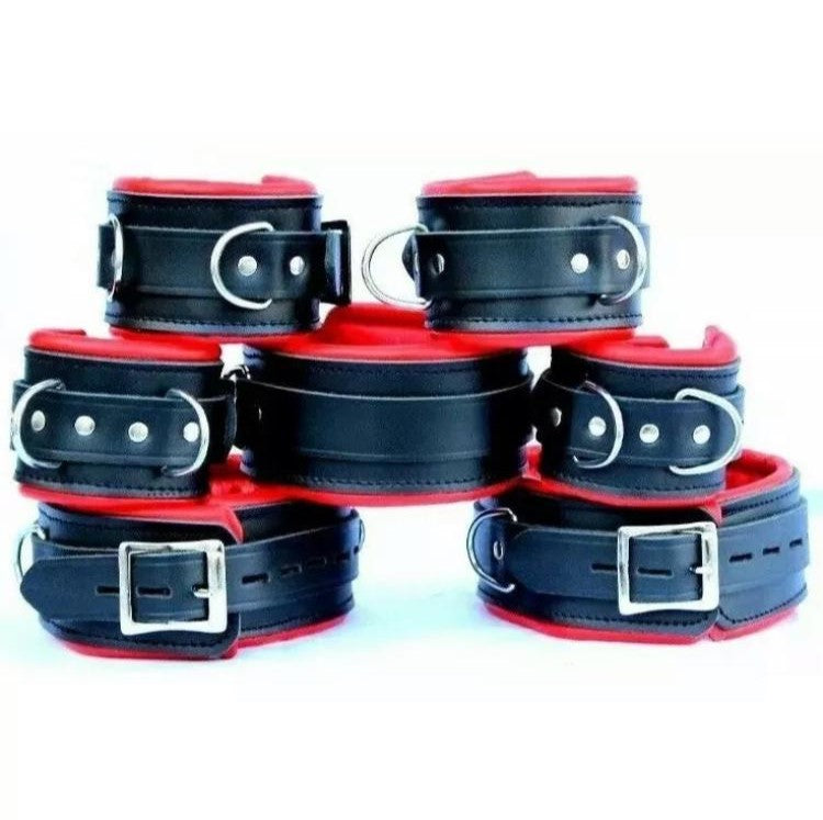 7-Piece Genuine Leather BDSM Restraint Set – Heavy Duty Padded Bondage Cuffs Kit for Fetish & Roleplay