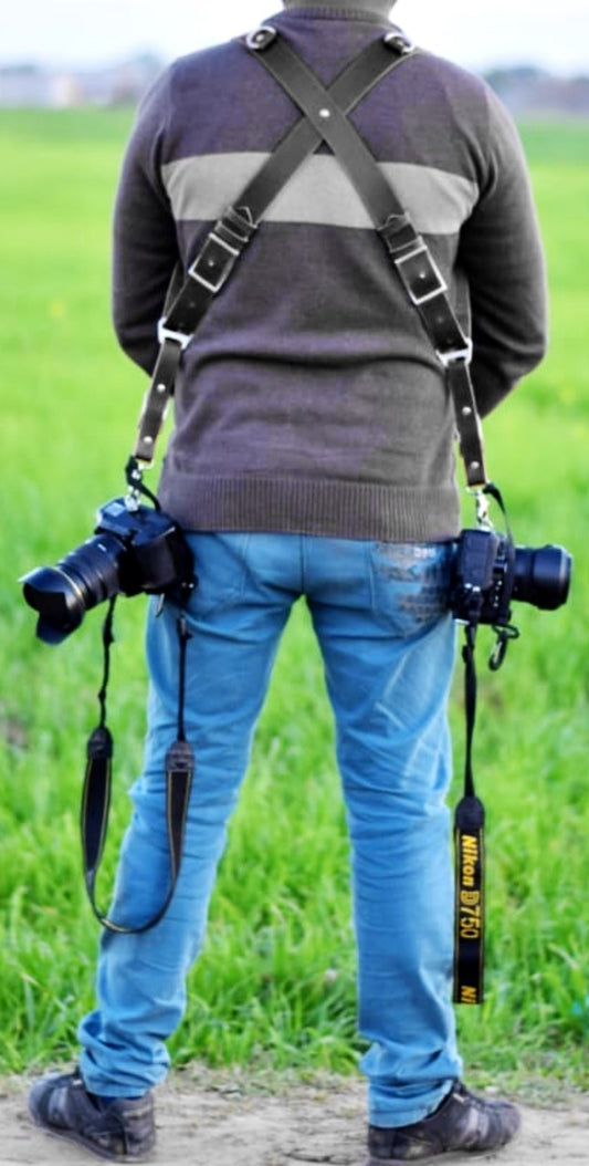 Leather Dual Camera Harness Shoulder Strap – Professional Multi-Camera Leather Harness for DSLR & Mirrorless Photographers