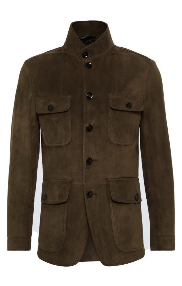 Men’s Genuine Suede Leather Military Coat – Classic Army Style Long Jacket