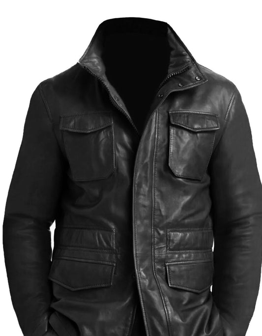 Men’s M-65 Field Military Jacket – Genuine Lamb Leather Desert Storm Army Rambo Coat