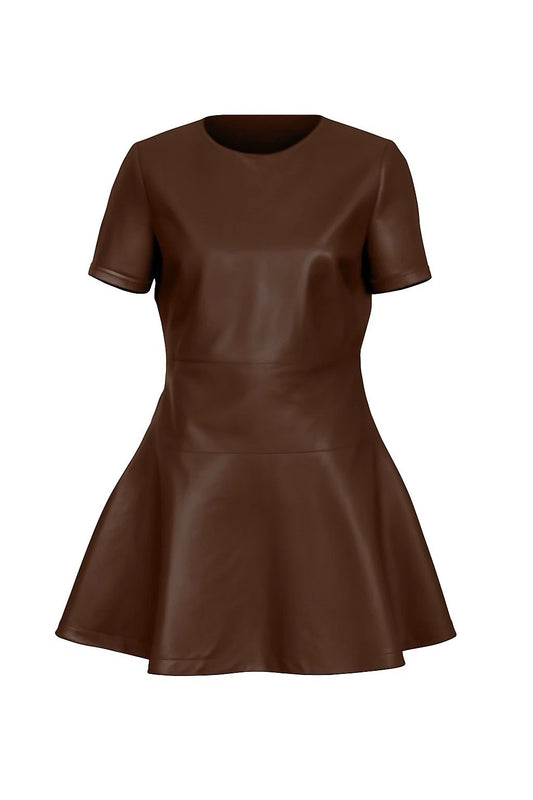 REAL GENUINE LEATHER LADIES WOMAN PARTY SKATER DRESS BROWN GREEN RED YELLOW