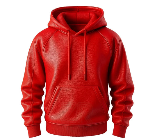 Men's Genuine Premium Luxury Leather Handmade Hoodie Green Blue Red