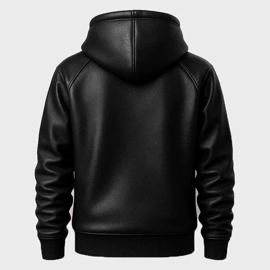 Men's Genuine Premium Luxury Leather Handmade Hoodie Black