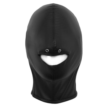 Leather Open Mouth Fetish Hood Mask – BDSM Bondage Headgear for Role Play, Dom/Sub, and Gag Play