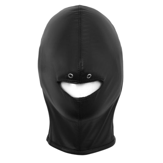 Leather Open Mouth Fetish Hood Mask – BDSM Bondage Headgear for Role Play, Dom/Sub, and Gag Play