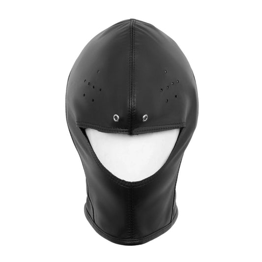 Leather Open Chin BDSM Submissive Mask Hood – Bondage Fetish Hood with Pinholes Eyes for Role Play & Restraint Play