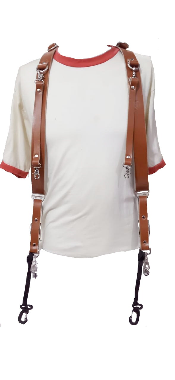 Tan Buffalo Leather Dual Camera Harness Strap – Multi-Camera Shoulder Harness with Metal Rings for DSLR, Mirrorless & Event Photography