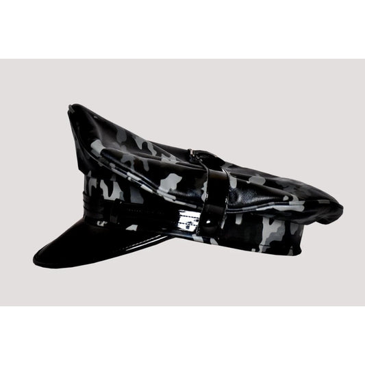 Camouflage Leather Muir Cap – Real Camo Army Biker BLUF Police Style Peaked Fetish Hat