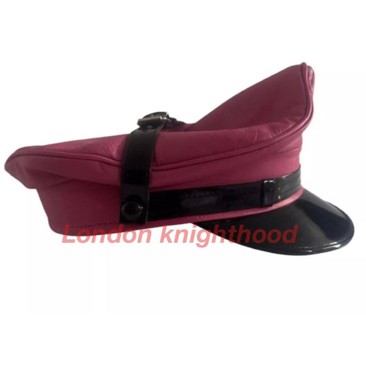 Pink Leather Muir Cap – Biker Army Peaked Police Style Military Fetish Hat