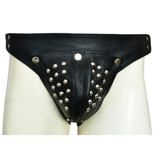 Men’s Genuine Leather Jockstrap – Black Fetish Thong Briefs for Gay Clubwear & Roleplay