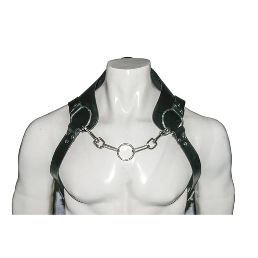 Men’s Black Handmade Genuine Leather BLUF Chest Half Harness with Chain – Fetish Clubwear Gear