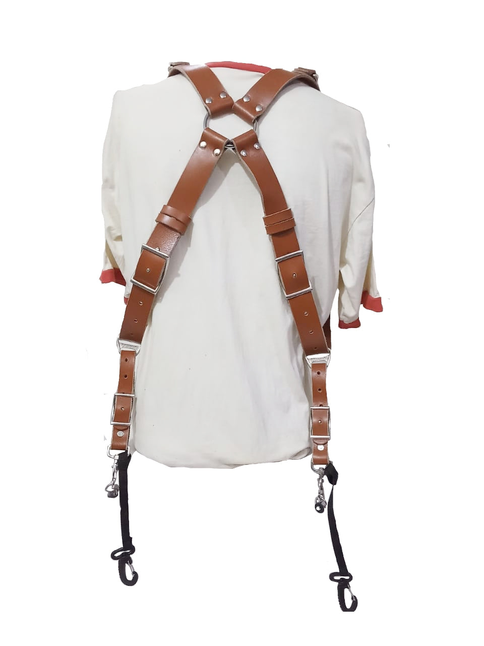 Tan Buffalo Leather Dual Camera Harness Strap – Multi-Camera Shoulder Harness with Metal Rings for DSLR, Mirrorless & Event Photography