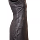 Women's Black Genuine Leather Midi Dress – Sexy Sleeveless Party Clubwear