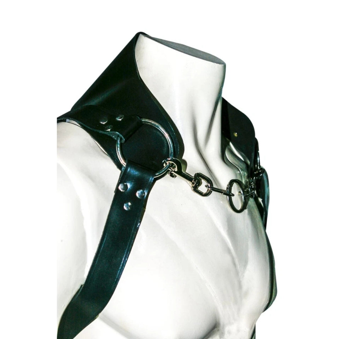 Men’s Black Handmade Genuine Leather BLUF Chest Half Harness with Chain – Fetish Clubwear Gear