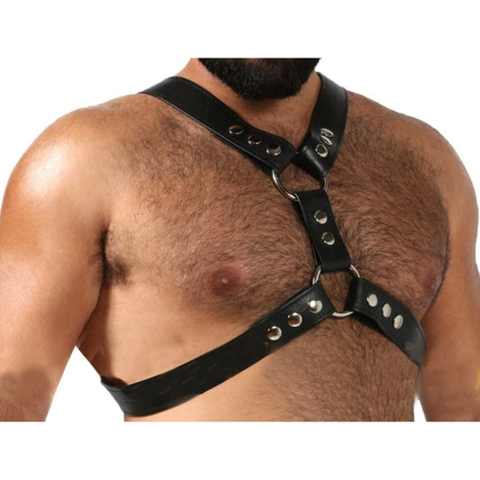 Men’s Black Handmade Genuine Leather BLUF Gay Chest Half Harness – Real Leather Fetish Clubwear for Men