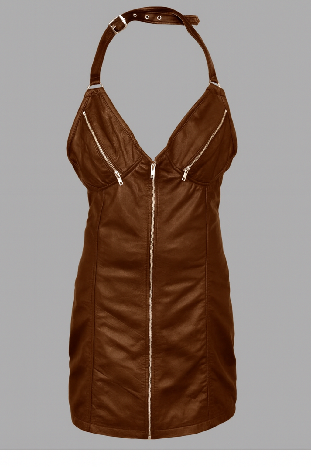 GENUINE LEATHER ZIPPER CUPS LADIES WOMAN SEXY PARTY RED YELLOW BROWN GREEN DRESS