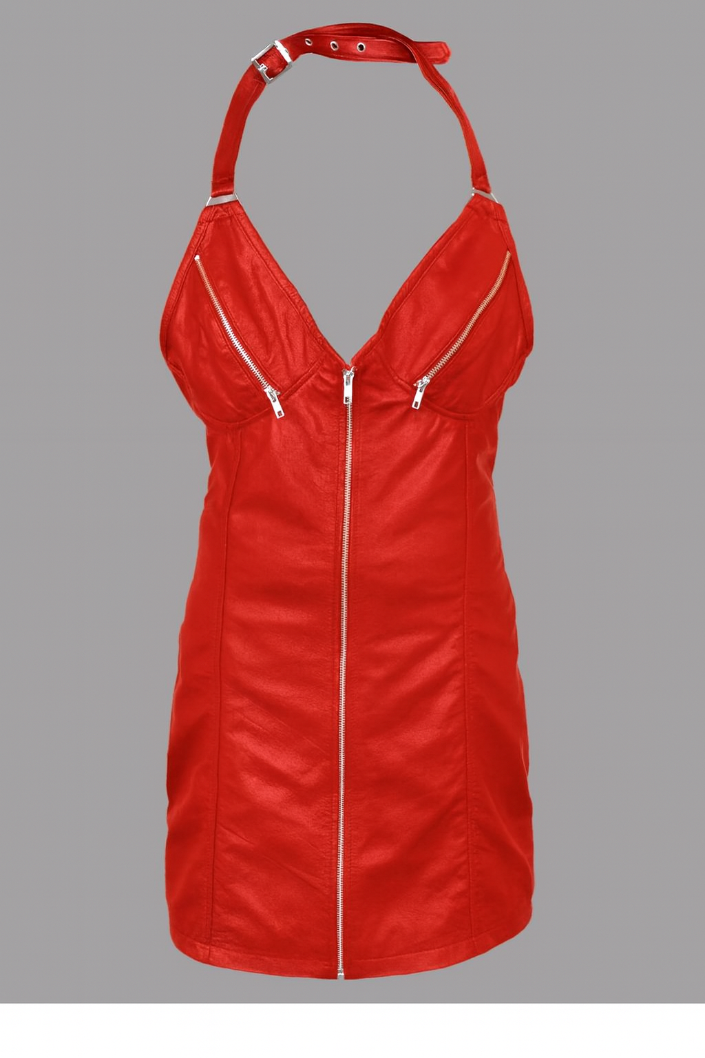 GENUINE LEATHER ZIPPER CUPS LADIES WOMAN SEXY PARTY RED YELLOW BROWN GREEN DRESS