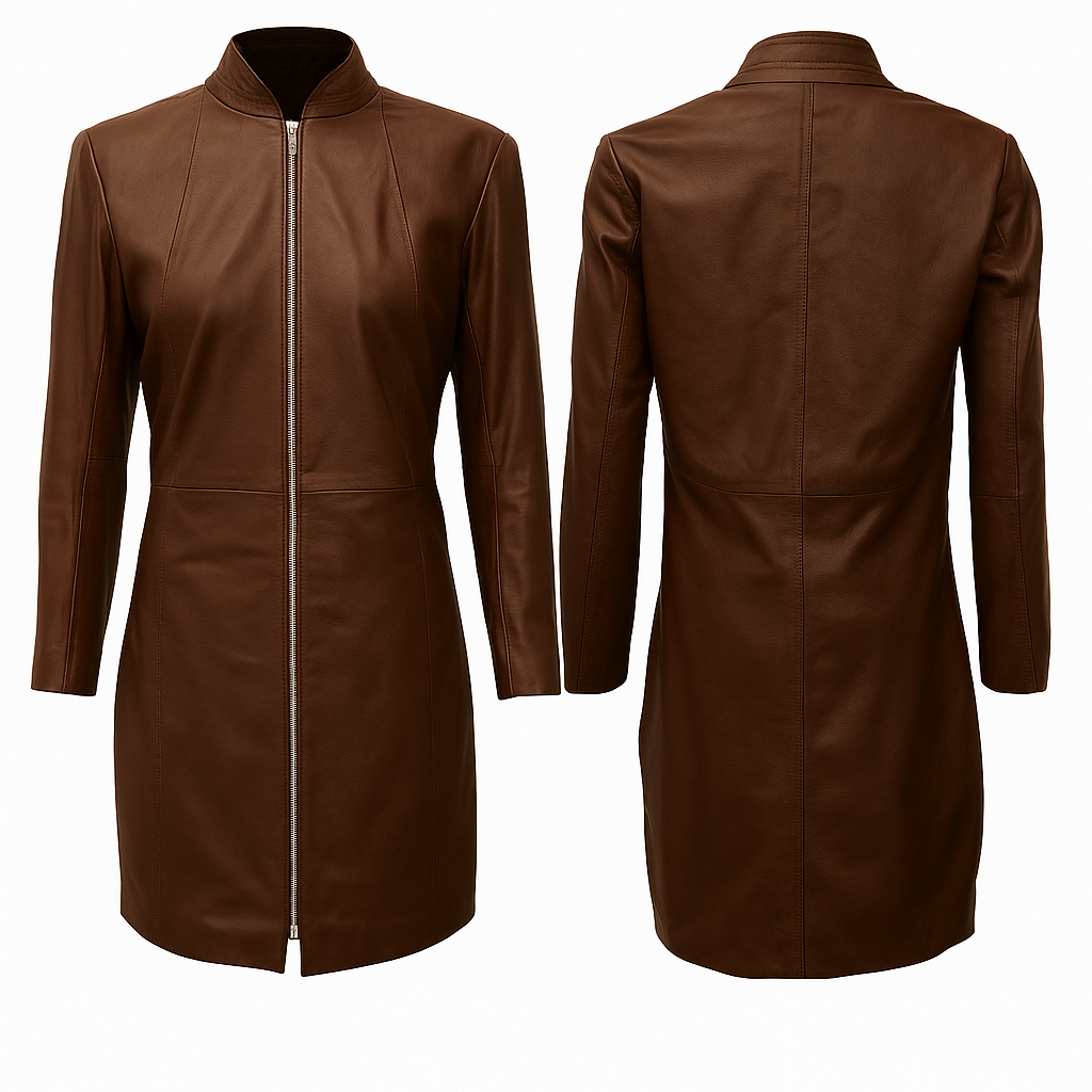 GENUINE LEATHER LADIES WOMAN SEXY PARTY FULL SLEEVE RED YELLOW BROWN GREEN DRESS