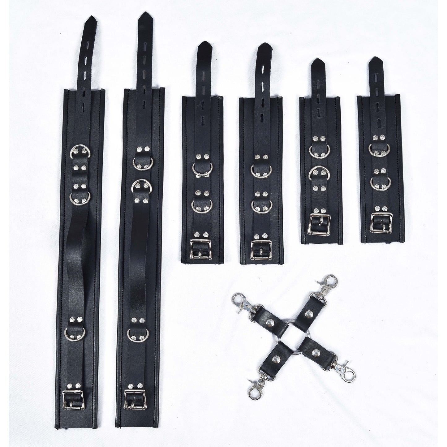 Leather 7-Piece Heavy Duty BDSM Bondage Restraint Cuff Set – Premium Fetish Gear by London Knighthood
