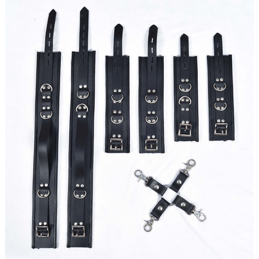 Leather 7-Piece Heavy Duty BDSM Bondage Restraint Cuff Set – Premium Fetish Gear by London Knighthood
