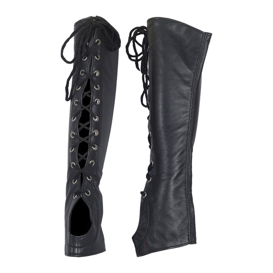 Women's Fingerless Leather & Lace Gothic Steampunk Arm Gloves – Punk Burlesque Costume Accessory by London Knighthood