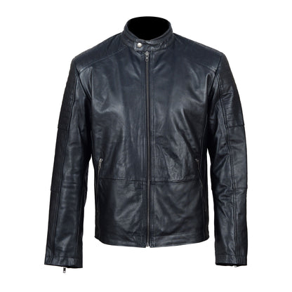 Nyle Men’s Black Quilted Lambskin Leather Jacket – Slim Fit Moto Style with Zip Details by London Knighthood