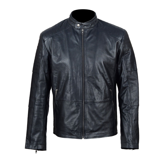 Nyle Men’s Black Quilted Lambskin Leather Jacket – Slim Fit Moto Style with Zip Details by London Knighthood