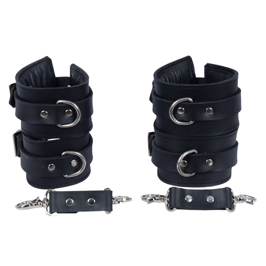 Leather Lockable BDSM Restraint Cuffs – Fetish Bondage Wrist Cuff Set for Dominant & Submissive Play by London Knighthood