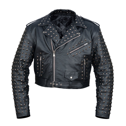 Women’s Studded Leather Biker Jacket – Punk Rock Moto Style with Rivet Detailing – by London Knighthood
