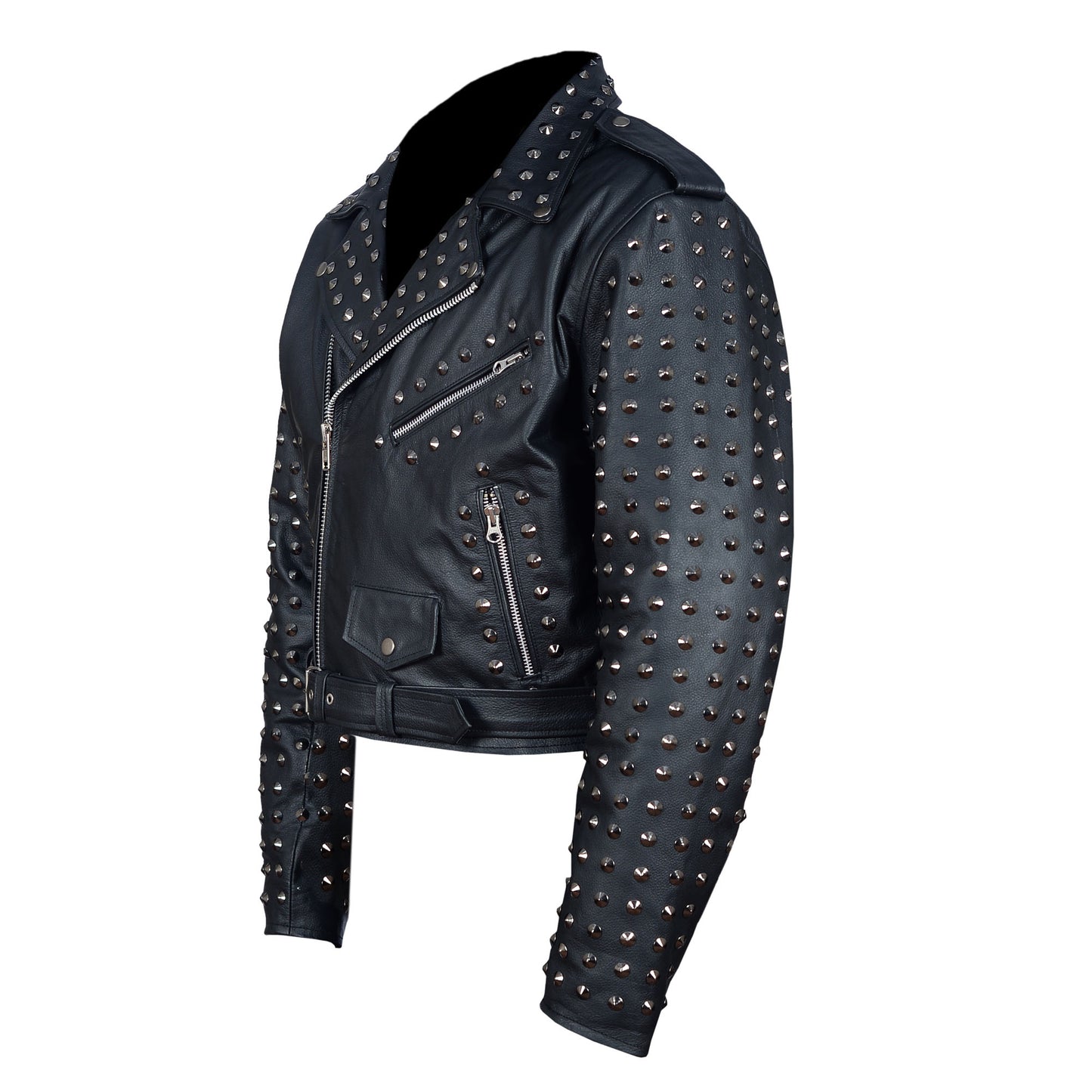 Women’s Studded Leather Biker Jacket – Punk Rock Moto Style with Rivet Detailing – by London Knighthood