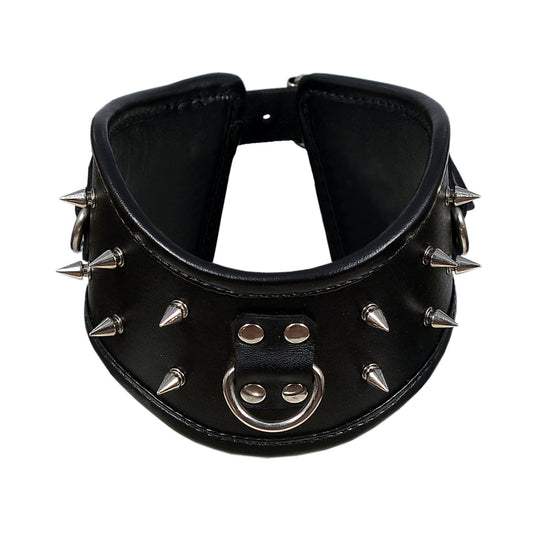 Genuine Leather Black Spiked Collar with D-Ring – BDSM Bondage Choker Neck Restraint for Fetish & Kink Play by London Knighthood